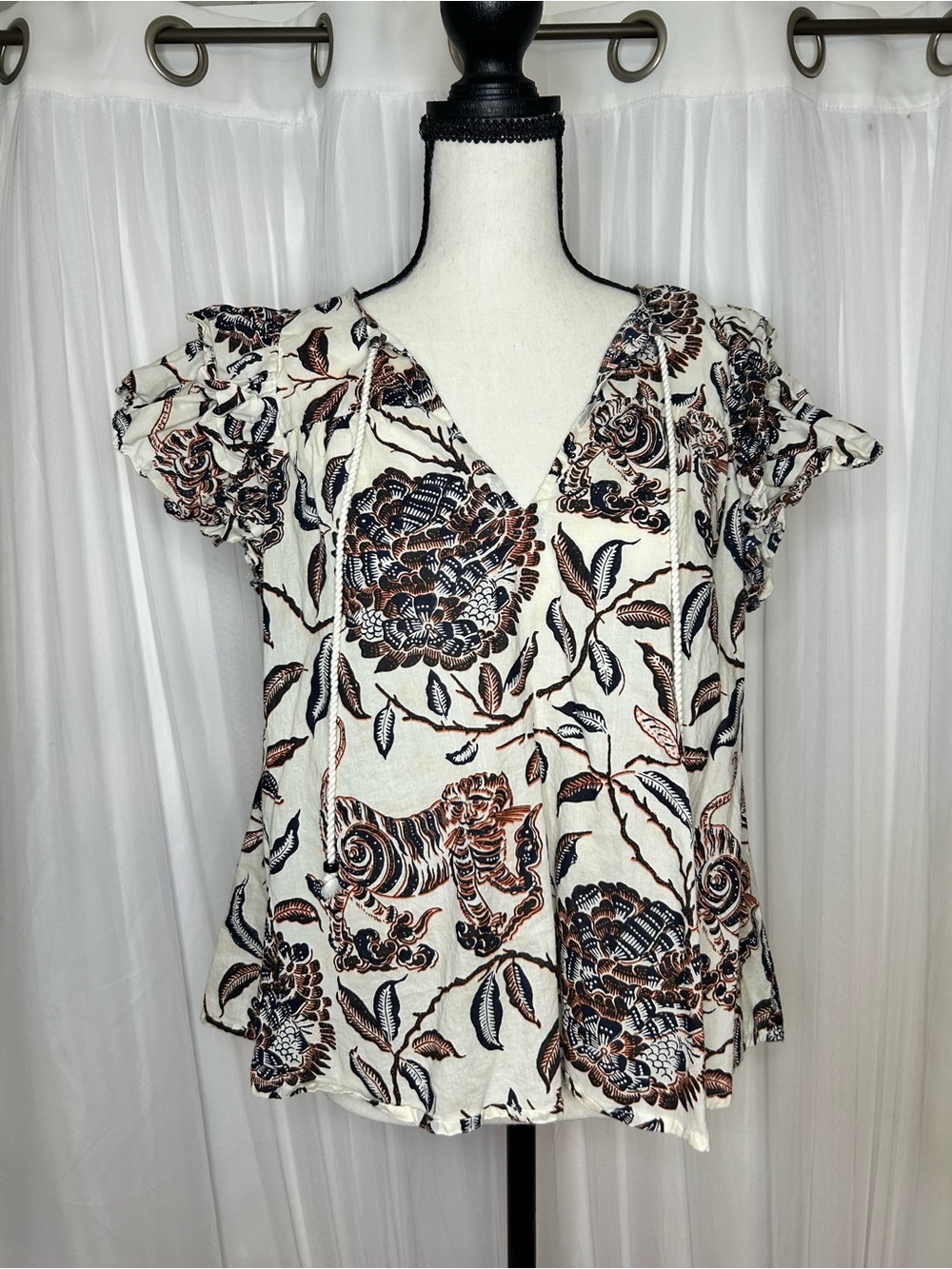 The House of Harlow 1960 Floral Ruffle Tie-Front V-Neck Top